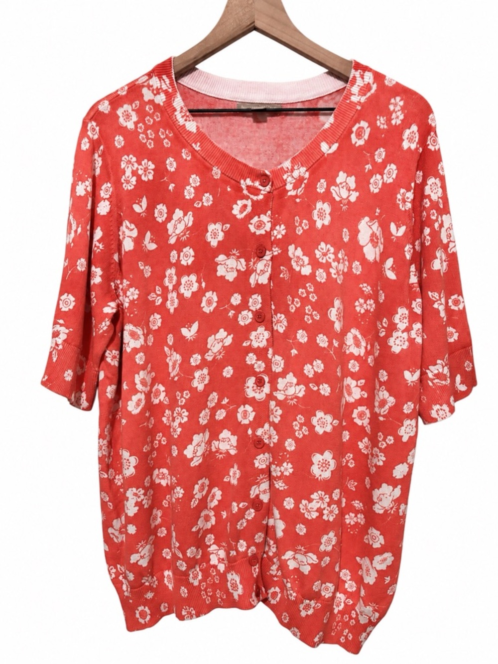 Woman Within Orange Coral Floral Cardigan Sweater Cottagecore Garden Party 2X